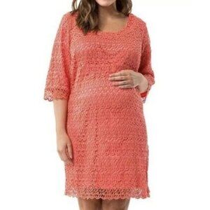 New! Maternity Rosie Pope Pip & Vine Women XL Lace Shift Dress Lined Coral Peach